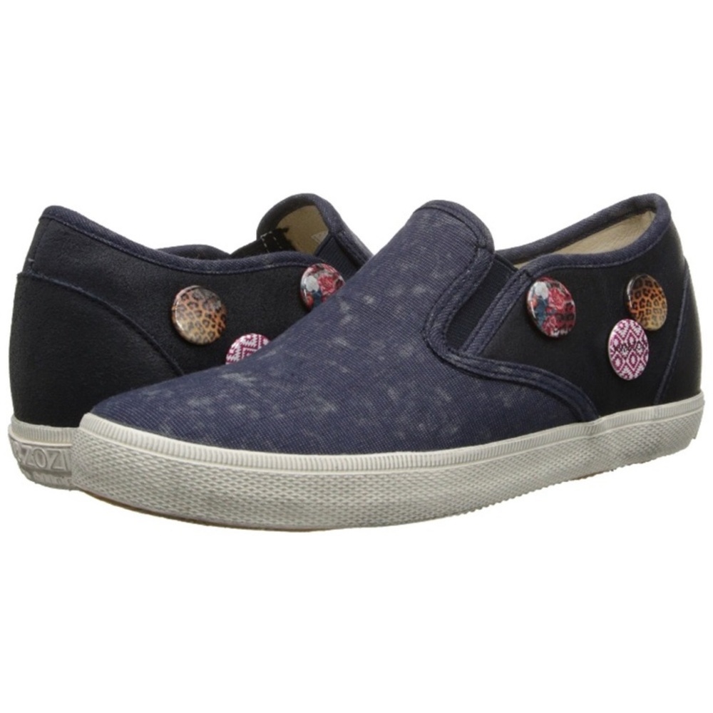 Kim & Zozi Leather & Canvas Navy Buttoned Fashion Loafers SZ 6! NEW!